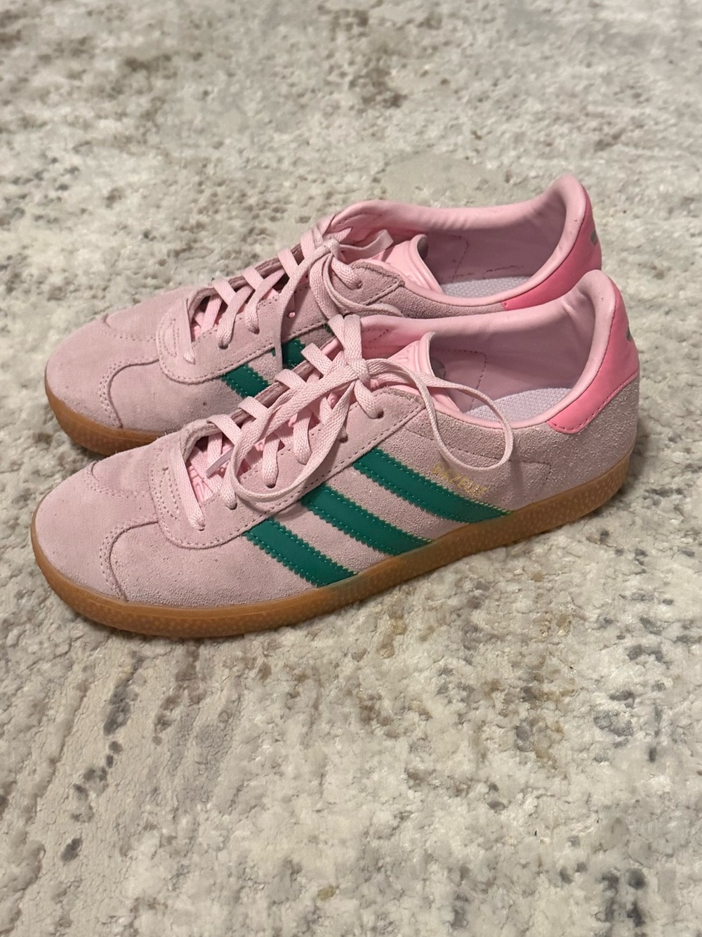 adidas Gazelle Pink and Green Suede Sneakers